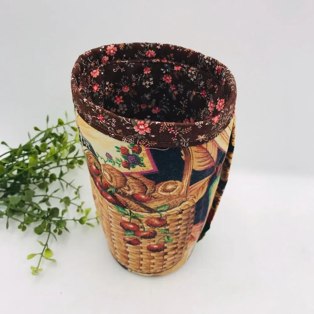 Drink Coozie w Handle Hot or Iced Drinks Cozy Insulated Vintage Ephemera